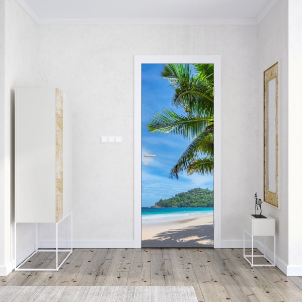 Türaufkleber tropischer strand mit palmen und segelboot – Wallnifity® Türaufkleber tropischer strand mit palmen und segelboot – Wallnifity®