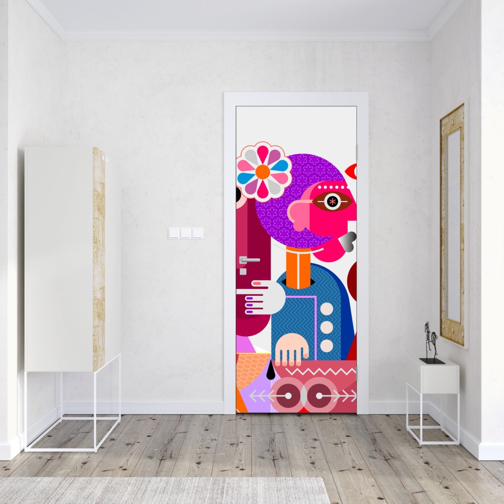 Türaufkleber mann mit regenbogen reitet geometrischen vogel – Wallnifity® Türaufkleber mann mit regenbogen reitet geometrischen vogel – Wallnifity®
