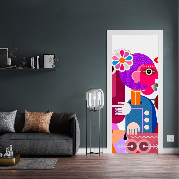 Türaufkleber mann mit regenbogen reitet geometrischen vogel – Wallnifity® Türaufkleber mann mit regenbogen reitet geometrischen vogel – Wallnifity®