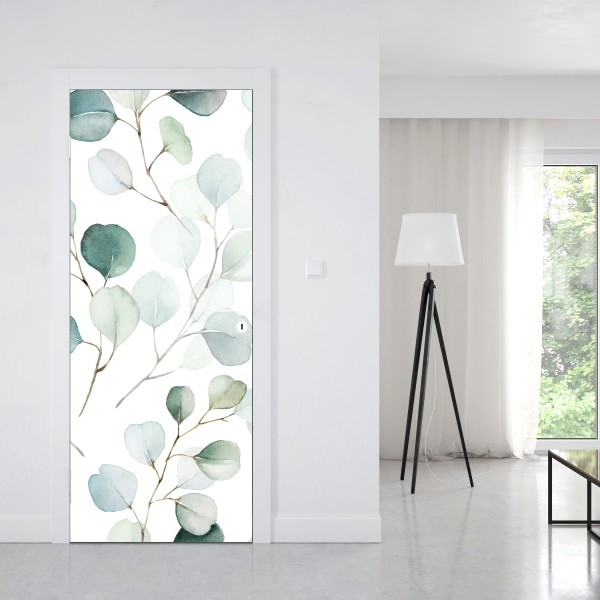 Türaufkleber zarter eukalyptus-aquarell blättermuster – Wallnifity® Türaufkleber zarter eukalyptus-aquarell blättermuster – Wallnifity®