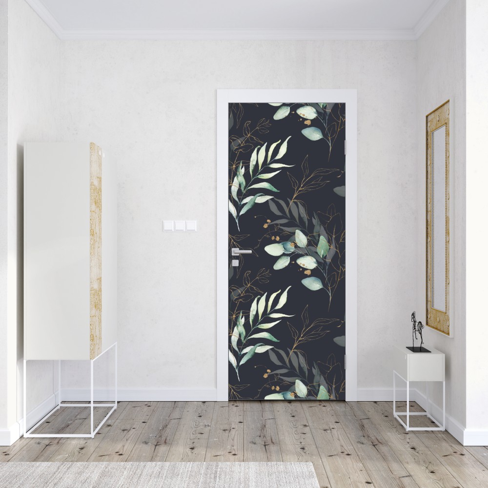 Türaufkleber aquarell eukalyptusblätter auf dunklem hintergrund – Wallnifity® Türaufkleber aquarell eukalyptusblätter auf dunklem hintergrund – Wallnifity®