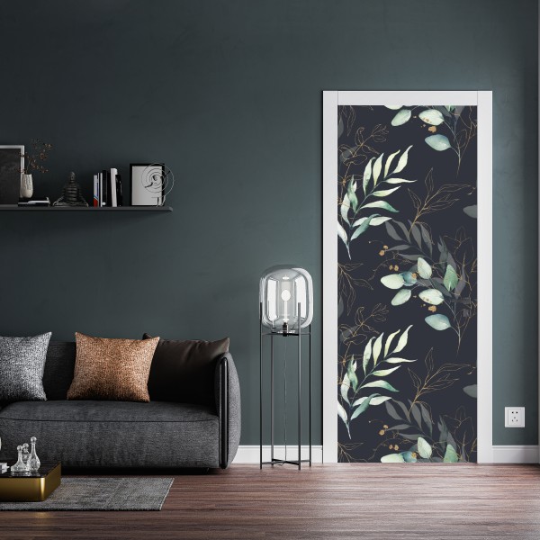 Türaufkleber aquarell eukalyptusblätter auf dunklem hintergrund – Wallnifity® Türaufkleber aquarell eukalyptusblätter auf dunklem hintergrund – Wallnifity®