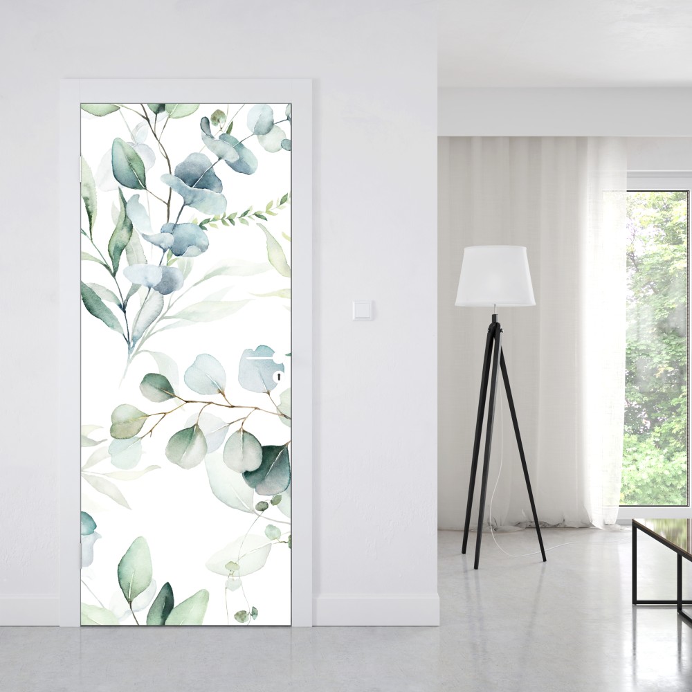 Türaufkleber aquarell eukalyptus blättermuster – Wallnifity® Türaufkleber aquarell eukalyptus blättermuster – Wallnifity®