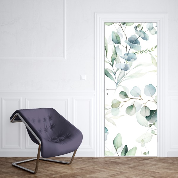 Türaufkleber aquarell eukalyptus blättermuster – Wallnifity® Türaufkleber aquarell eukalyptus blättermuster – Wallnifity®