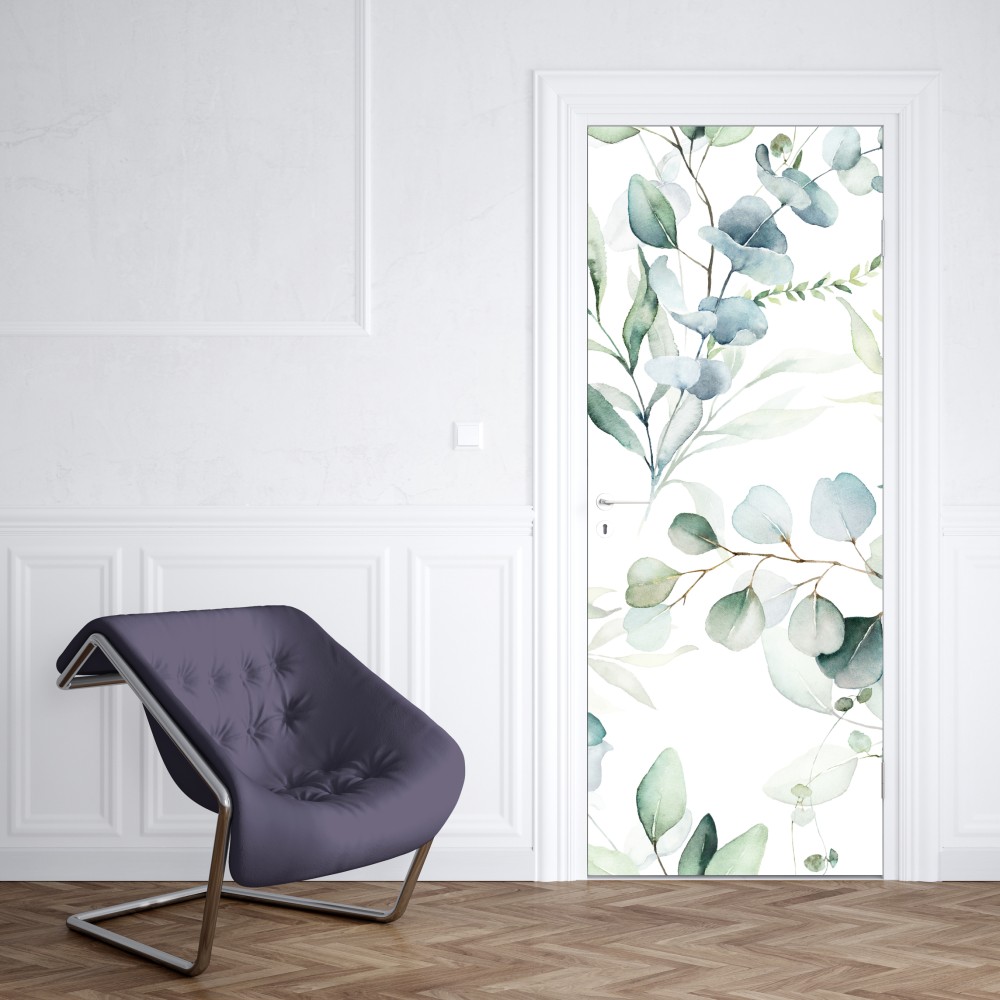 Türaufkleber aquarell eukalyptus blättermuster – Wallnifity® Türaufkleber aquarell eukalyptus blättermuster – Wallnifity®