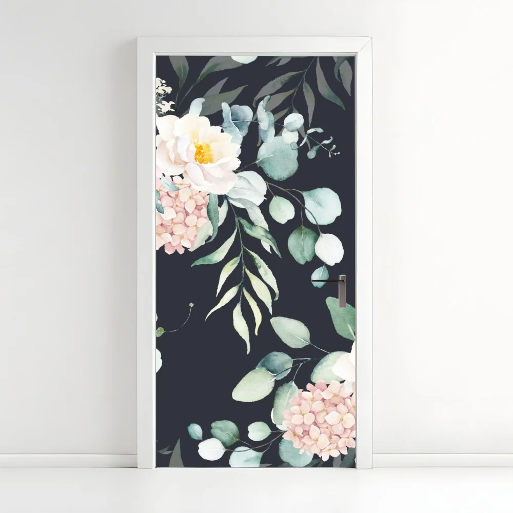 Türaufkleber elegantes aquarell-blumenmuster auf dunklem hintergrund – Wallnifity® Türaufkleber elegantes aquarell-blumenmuster auf dunklem hintergrund – Wallnifity®