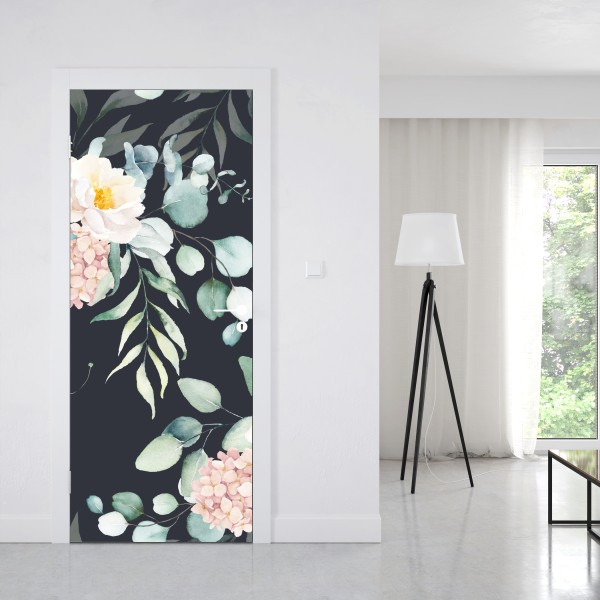 Türaufkleber elegantes aquarell-blumenmuster auf dunklem hintergrund – Wallnifity® Türaufkleber elegantes aquarell-blumenmuster auf dunklem hintergrund – Wallnifity®