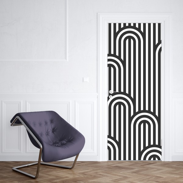 Türaufkleber schwarzweißes geometrisches streifenmuster – Wallnifity® Türaufkleber schwarzweißes geometrisches streifenmuster – Wallnifity®