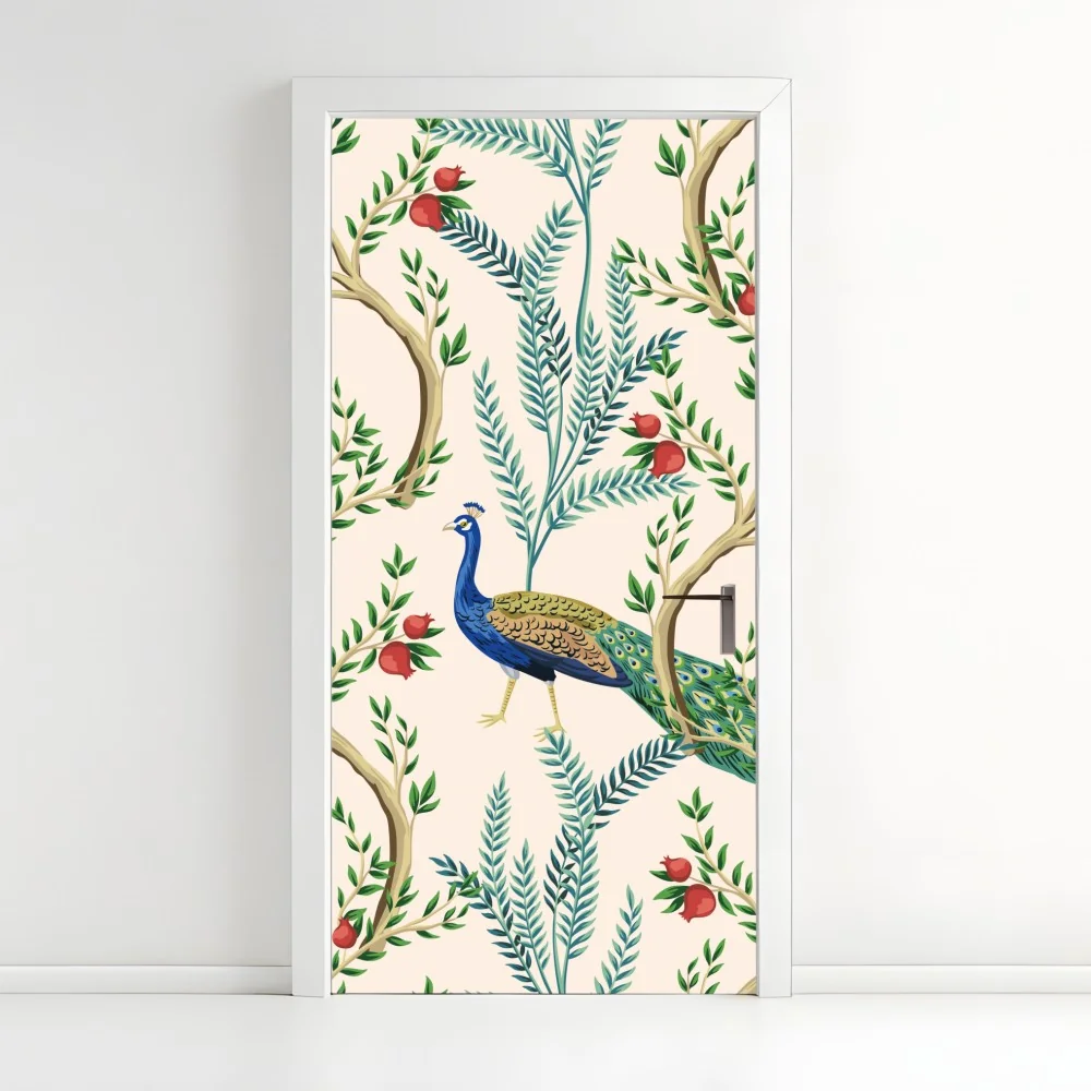 Türaufkleber pfau zwischen granatästen – Wallnifity® Türaufkleber pfau zwischen granatästen – Wallnifity®
