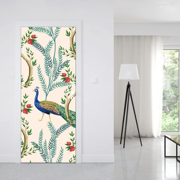 Türaufkleber pfau zwischen granatästen – Wallnifity® Türaufkleber pfau zwischen granatästen – Wallnifity®