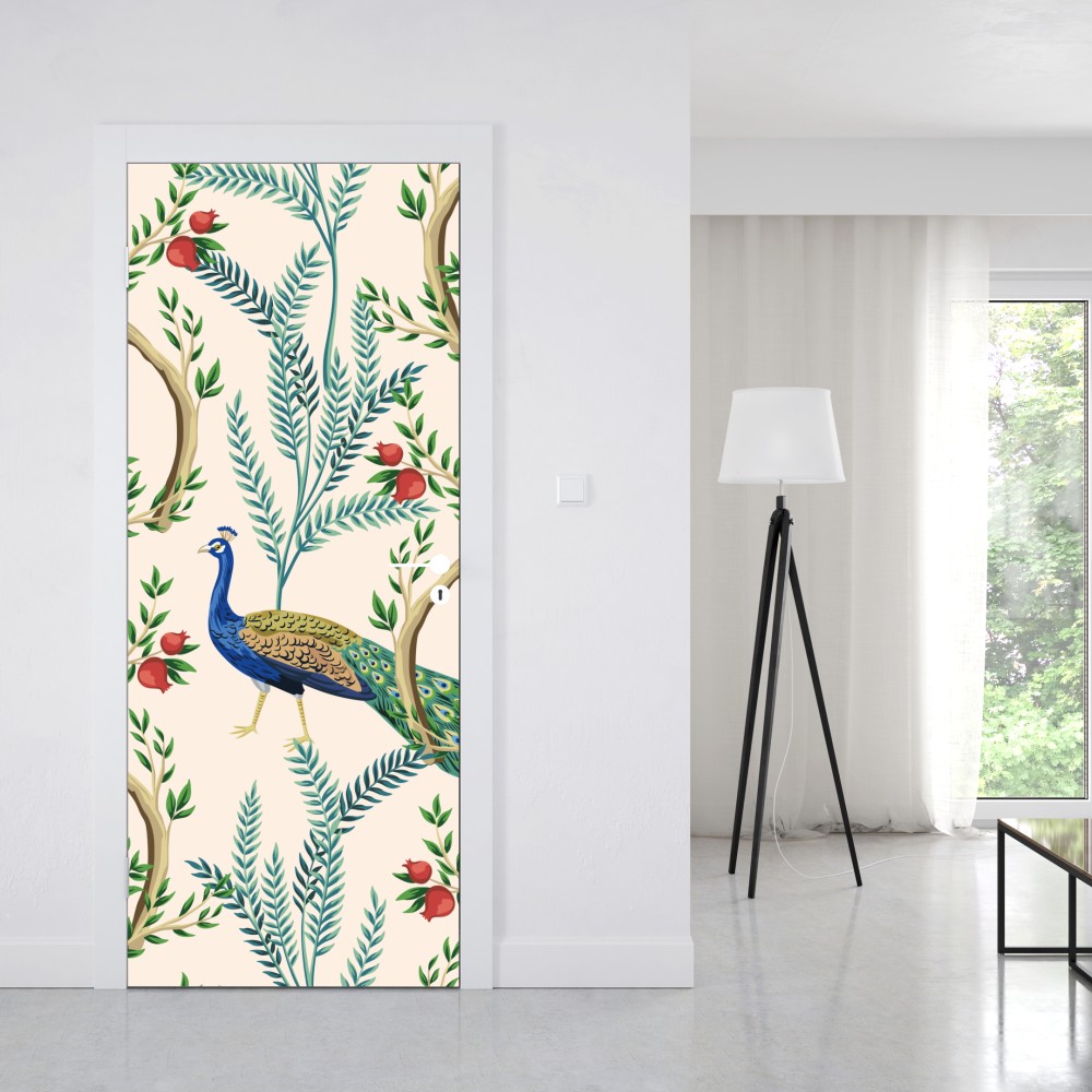 Türaufkleber pfau zwischen granatästen – Wallnifity® Türaufkleber pfau zwischen granatästen – Wallnifity®