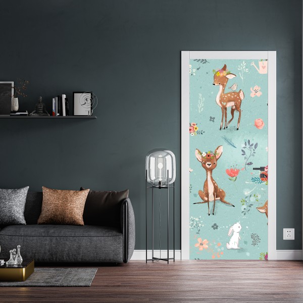 Türaufkleber pastellmuster mit rehkitzen und hasen – Wallnifity® Türaufkleber pastellmuster mit rehkitzen und hasen – Wallnifity®