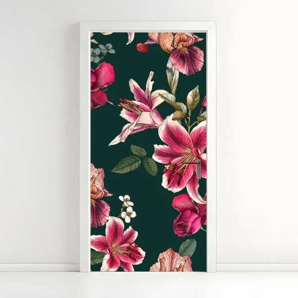 Türaufkleber vintage botanisches floralmuster auf tiefgrün