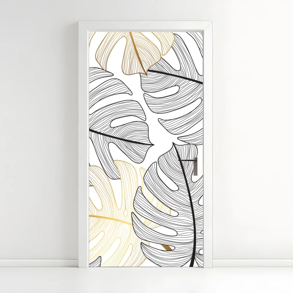 Türaufkleber monstera-blattmuster mit goldakzenten – Wallnifity® Türaufkleber monstera-blattmuster mit goldakzenten – Wallnifity®