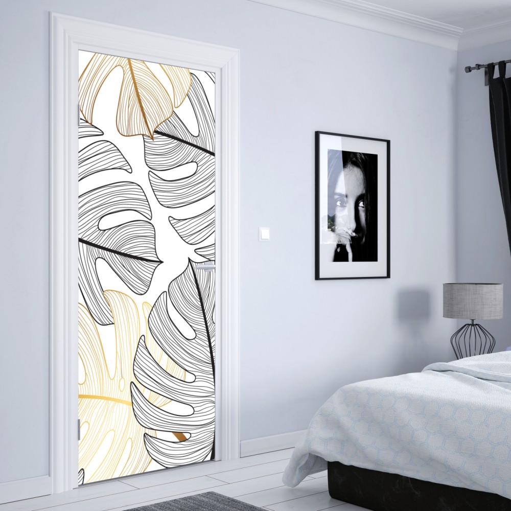 Türaufkleber monstera-blattmuster mit goldakzenten – Wallnifity® Türaufkleber monstera-blattmuster mit goldakzenten – Wallnifity®