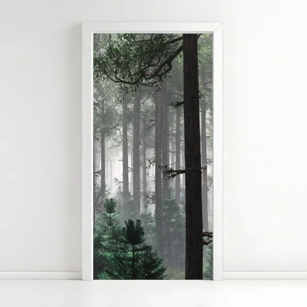 Türaufkleber nebliger immergrüner wald