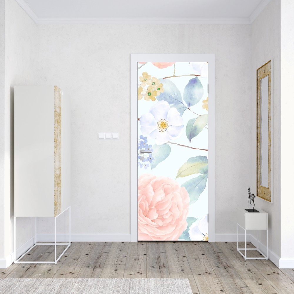 Türaufkleber zarte pastellblumen in aquarell – Wallnifity® Türaufkleber zarte pastellblumen in aquarell – Wallnifity®