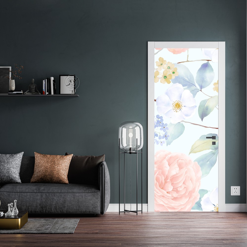 Türaufkleber zarte pastellblumen in aquarell – Wallnifity® Türaufkleber zarte pastellblumen in aquarell – Wallnifity®