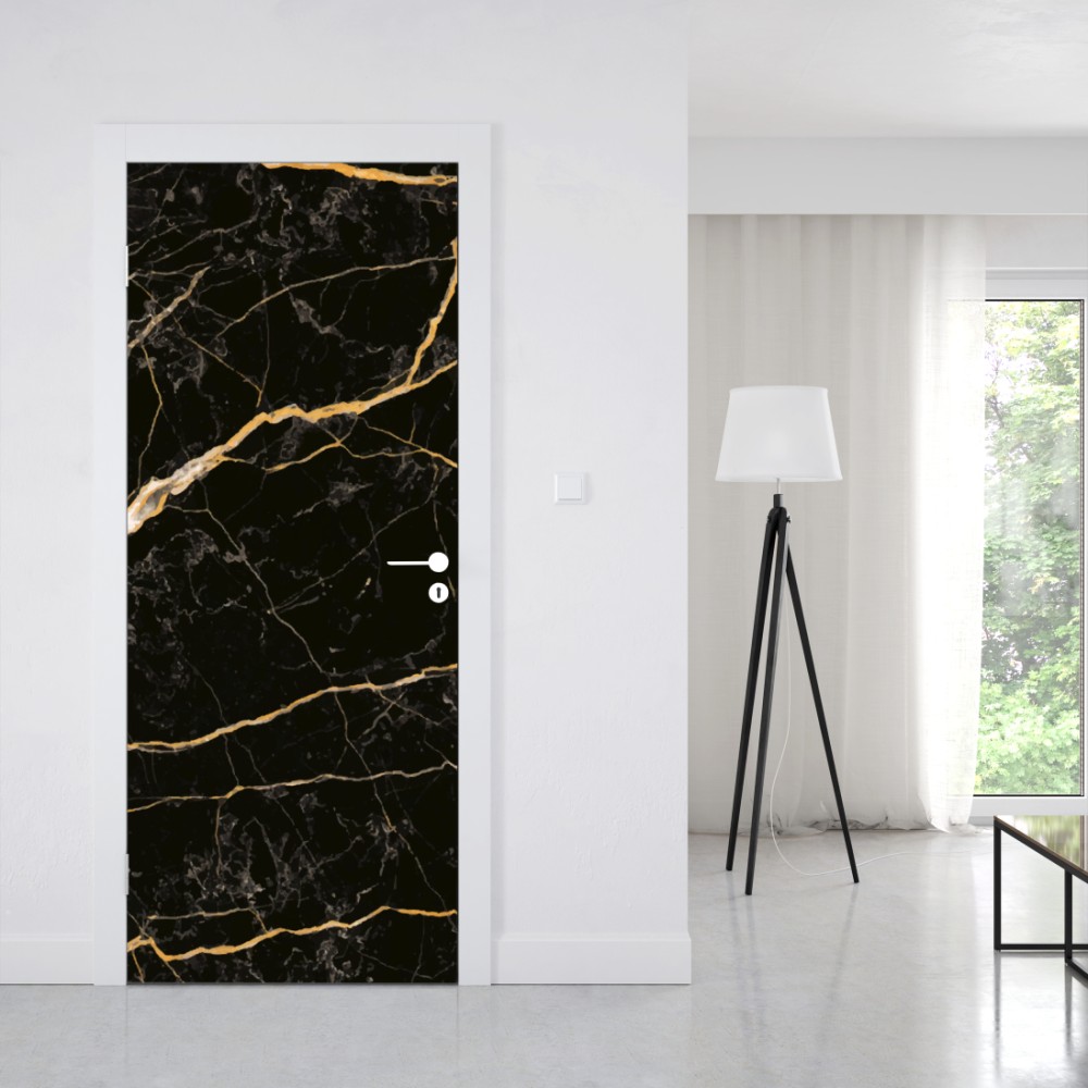 Türaufkleber schwarzer marmor mit goldenen adern – Wallnifity® Türaufkleber schwarzer marmor mit goldenen adern – Wallnifity®