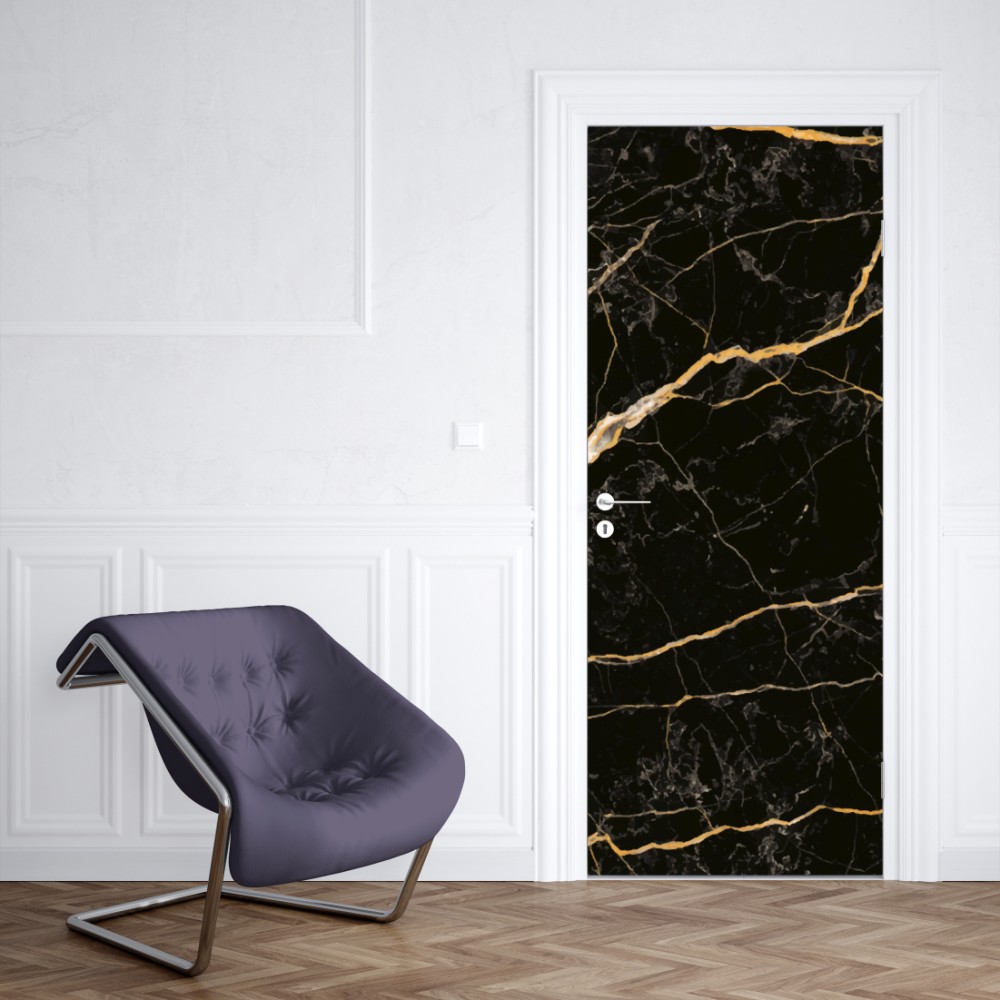 Türaufkleber schwarzer marmor mit goldenen adern – Wallnifity® Türaufkleber schwarzer marmor mit goldenen adern – Wallnifity®