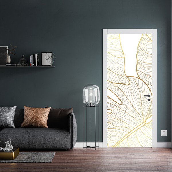 Türaufkleber goldene magnolie auf türkisfarbenem hintergrund – Wallnifity®