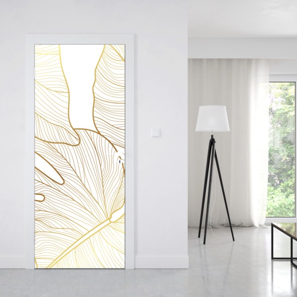 Türaufkleber goldene botanische blattzeichnung – Wallnifity® Türaufkleber goldene botanische blattzeichnung – Wallnifity®