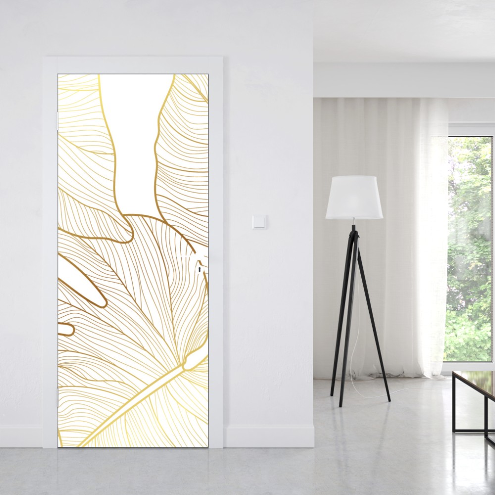 Türaufkleber goldene botanische blattzeichnung – Wallnifity® Türaufkleber goldene botanische blattzeichnung – Wallnifity®