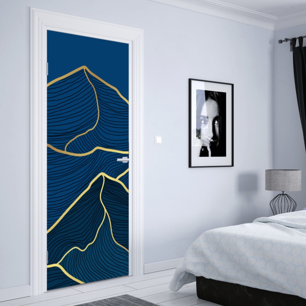 Türaufkleber goldene linien berglandschaft auf dunkelblauem hintergrund – Wallnifity® Türaufkleber goldene linien berglandschaft auf dunkelblauem hintergrund – Wallnifity®