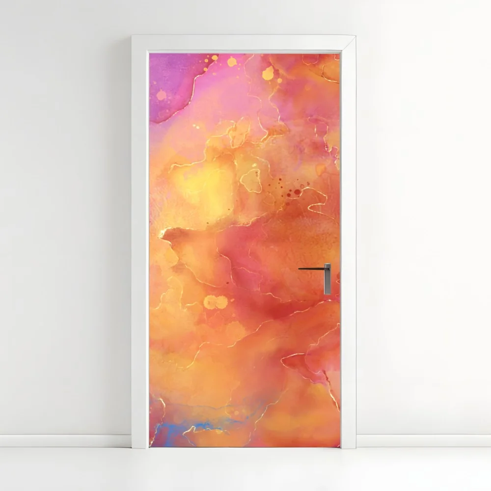 Türaufkleber lebhafte aquarell-abstraktion in warmen tönen – Wallnifity® Türaufkleber lebhafte aquarell-abstraktion in warmen tönen – Wallnifity®