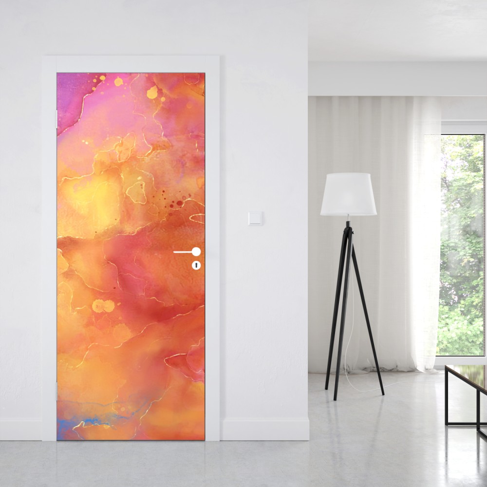 Türaufkleber lebhafte aquarell-abstraktion in warmen tönen – Wallnifity® Türaufkleber lebhafte aquarell-abstraktion in warmen tönen – Wallnifity®