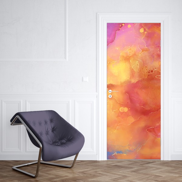 Türaufkleber lebhafte aquarell-abstraktion in warmen tönen – Wallnifity® Türaufkleber lebhafte aquarell-abstraktion in warmen tönen – Wallnifity®