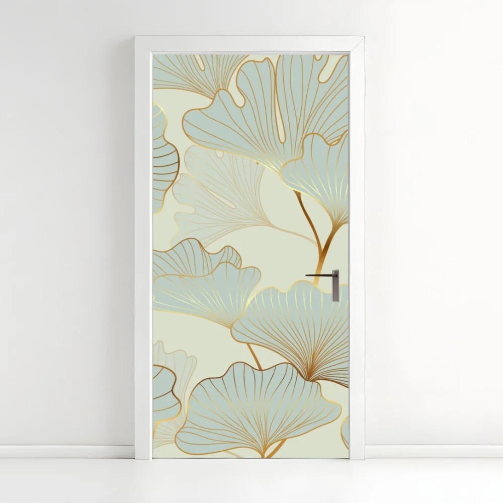 Türaufkleber pastell ginkgo blättermuster mit goldakzenten – Wallnifity® Türaufkleber pastell ginkgo blättermuster mit goldakzenten – Wallnifity®