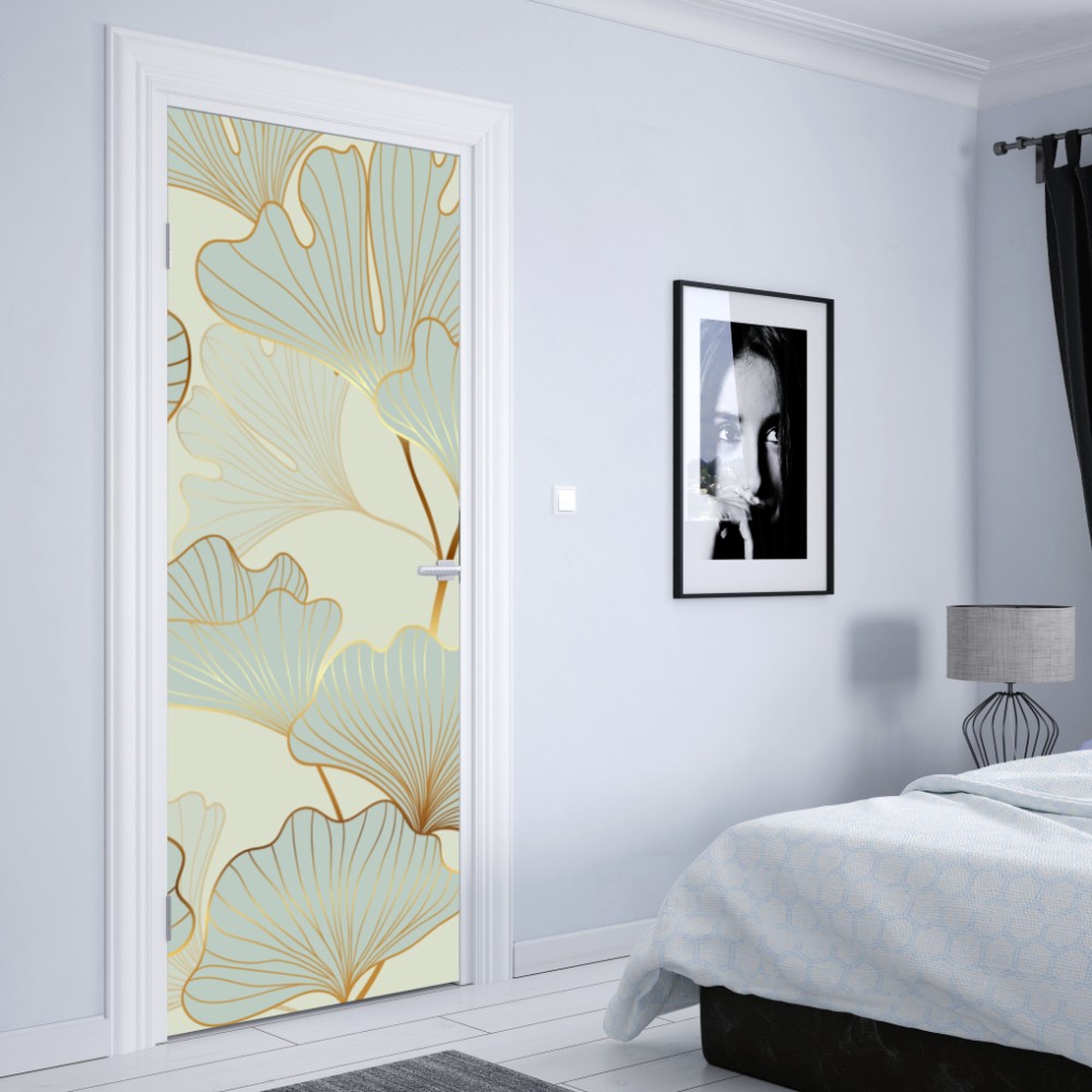Türaufkleber pastell ginkgo blättermuster mit goldakzenten – Wallnifity® Türaufkleber pastell ginkgo blättermuster mit goldakzenten – Wallnifity®