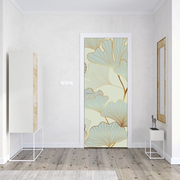 Türaufkleber pastell ginkgo blättermuster mit goldakzenten – Wallnifity® Türaufkleber pastell ginkgo blättermuster mit goldakzenten – Wallnifity®