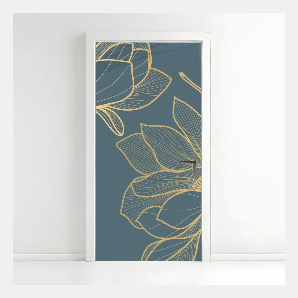 Türaufkleber goldene magnolie auf türkisfarbenem hintergrund – Wallnifity® Türaufkleber goldene magnolie auf türkisfarbenem hintergrund – Wallnifity®