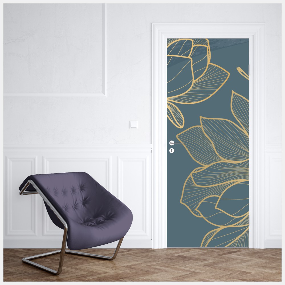 Türaufkleber goldene magnolie auf türkisfarbenem hintergrund – Wallnifity® Türaufkleber goldene magnolie auf türkisfarbenem hintergrund – Wallnifity®