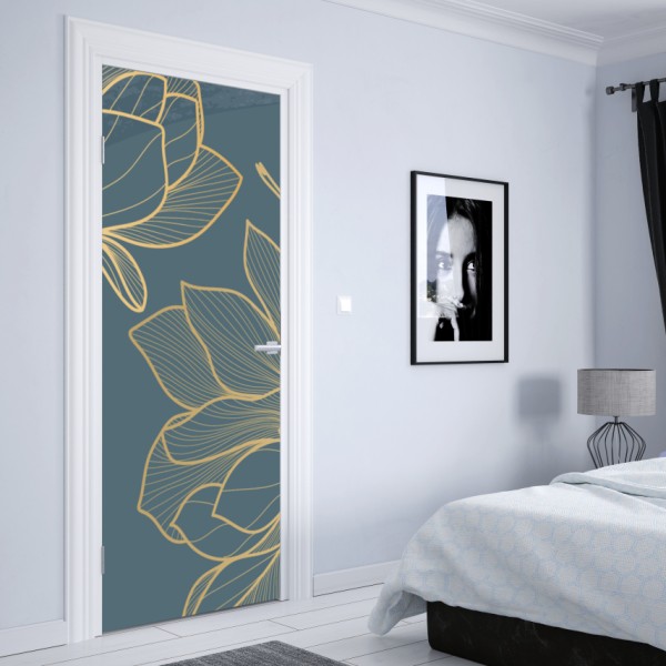 Türaufkleber goldene magnolie auf türkisfarbenem hintergrund – Wallnifity® Türaufkleber goldene magnolie auf türkisfarbenem hintergrund – Wallnifity®