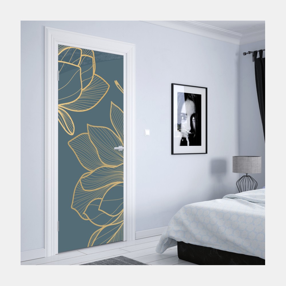 Türaufkleber goldene magnolie auf türkisfarbenem hintergrund – Wallnifity® Türaufkleber goldene magnolie auf türkisfarbenem hintergrund – Wallnifity®