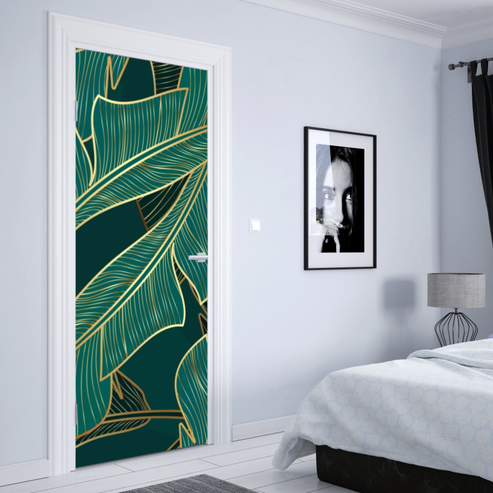 Türaufkleber goldene tropische bananenblätter – Wallnifity® Türaufkleber goldene tropische bananenblätter – Wallnifity®
