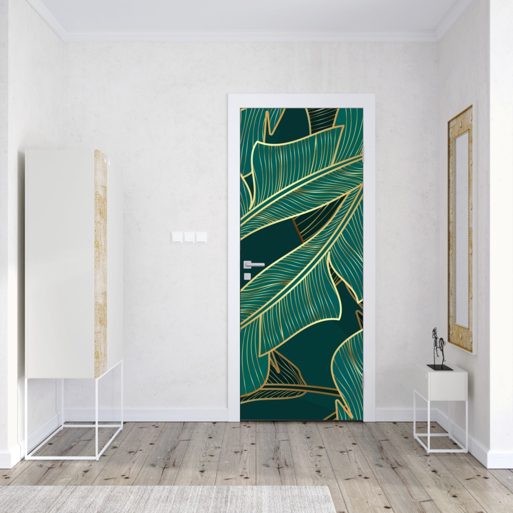 Türaufkleber goldene tropische bananenblätter – Wallnifity® Türaufkleber goldene tropische bananenblätter – Wallnifity®