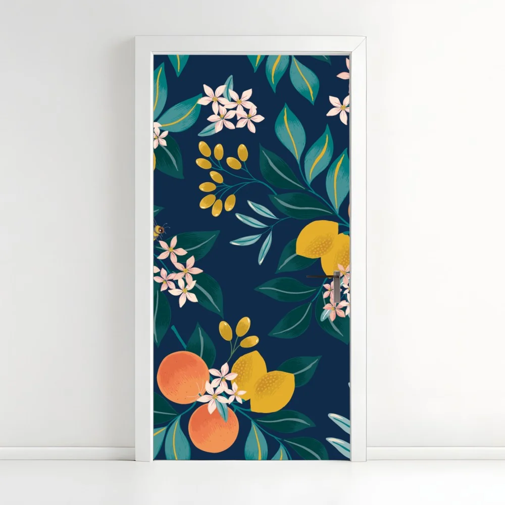 Türaufkleber botanisches zitronen- und orangenmuster auf marineblauem hintergrund – Wallnifity® Türaufkleber botanisches zitronen- und orangenmuster auf marineblauem hintergrund – Wallnifity®