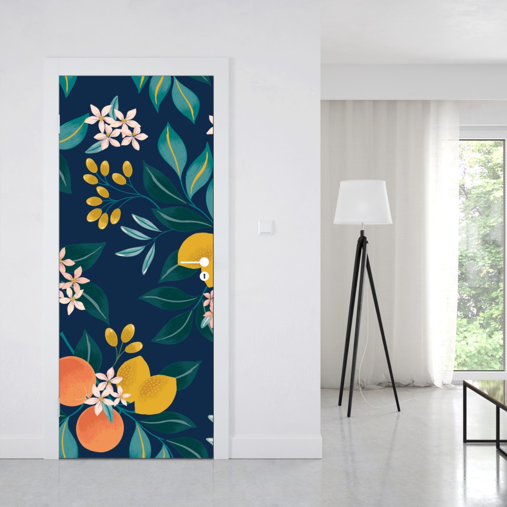 Türaufkleber botanisches zitronen- und orangenmuster auf marineblauem hintergrund – Wallnifity® Türaufkleber botanisches zitronen- und orangenmuster auf marineblauem hintergrund – Wallnifity®