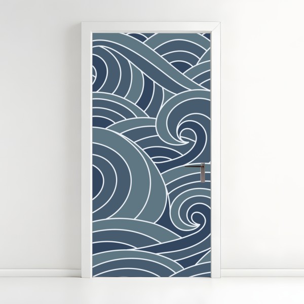 Türaufkleber blaue ozeanwellen illustration – Wallnifity®