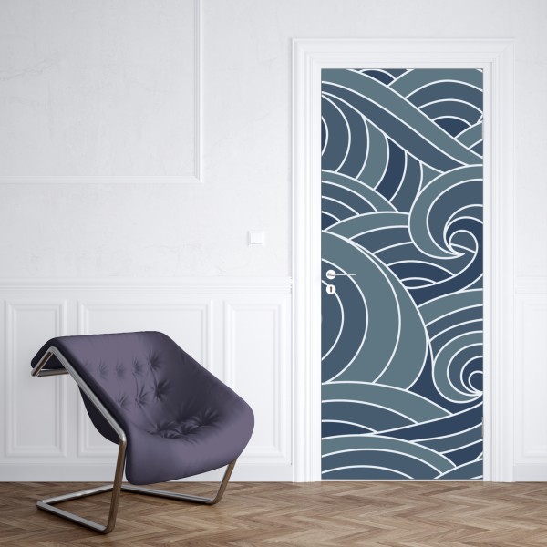 Türaufkleber blaue ozeanwellen illustration – Wallnifity®