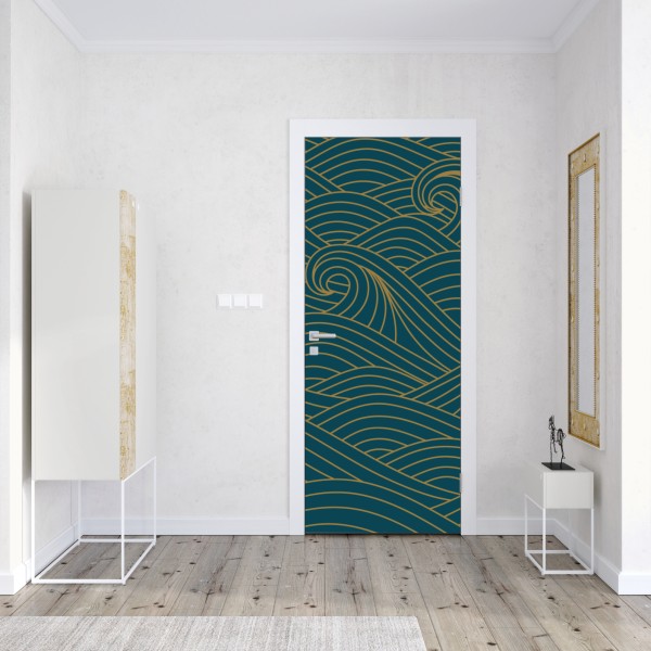 Türaufkleber abstraktes muster goldener wellen – Wallnifity®
