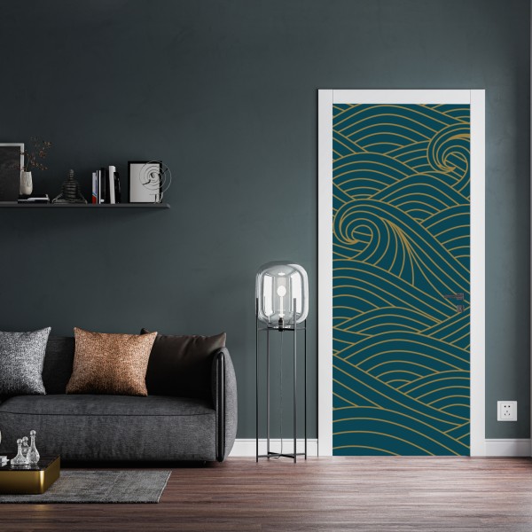 Türaufkleber türkiswellenmuster mit goldlinien – Wallnifity® Türaufkleber türkiswellenmuster mit goldlinien – Wallnifity®