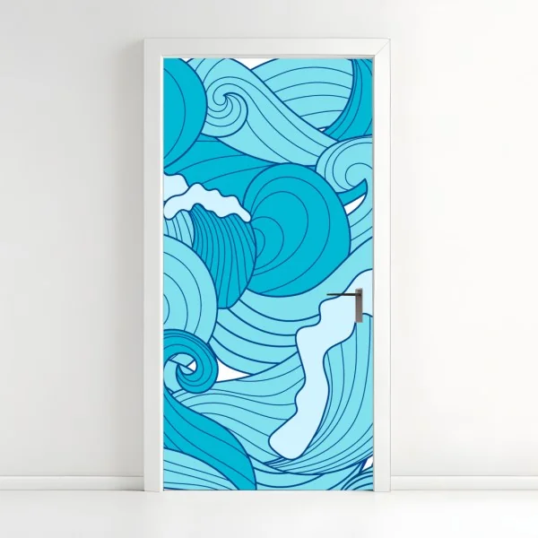 Türaufkleber blaue ozeanwellen illustration – Wallnifity® Türaufkleber blaue ozeanwellen illustration – Wallnifity®