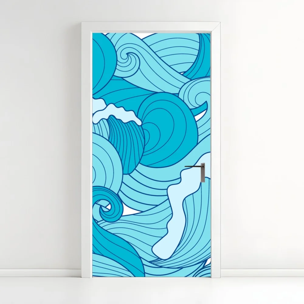 Türaufkleber blaue ozeanwellen illustration – Wallnifity®