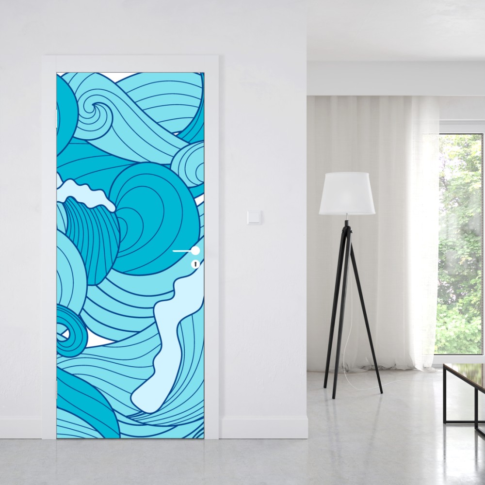 Türaufkleber blaue ozeanwellen illustration – Wallnifity® Türaufkleber blaue ozeanwellen illustration – Wallnifity®