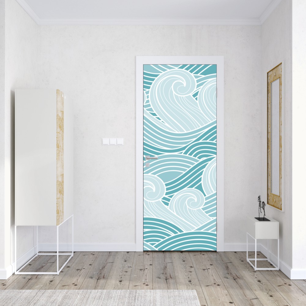 Türaufkleber ruhiges türkisfarbenes wellenmuster – Wallnifity® Türaufkleber ruhiges türkisfarbenes wellenmuster – Wallnifity®